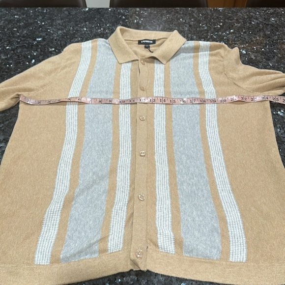 ExpressTan and Gray Cardigan with Vertical Stripes - Picture 2 of 6